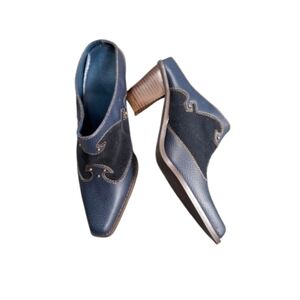 Vintage Cowboy Wester Women's Mules Blue Suede Size 7 Festival Cowgirls